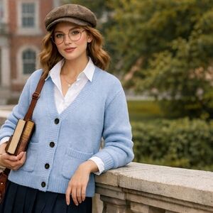 J CREW WOOL BLEND V-NECK CARDIGAN SWEATER BLUE SZ M